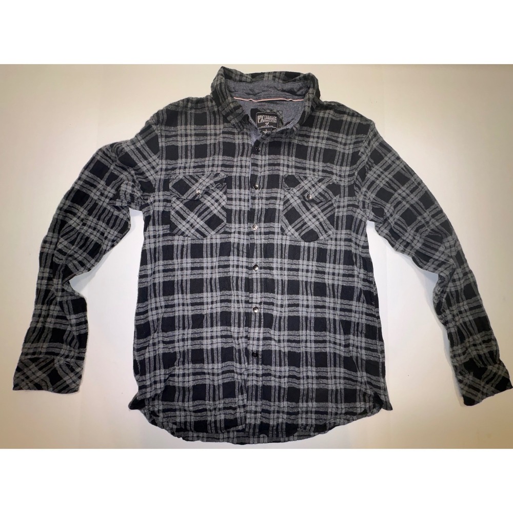 PX Premium Xpression Mens Large Black Grey Plaid Flannel Shirt 8PW1217M Cotton